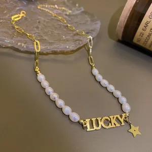 Fashion Baroque Pearl Lucky Letter Necklaces Charm Jewelry XYS0159