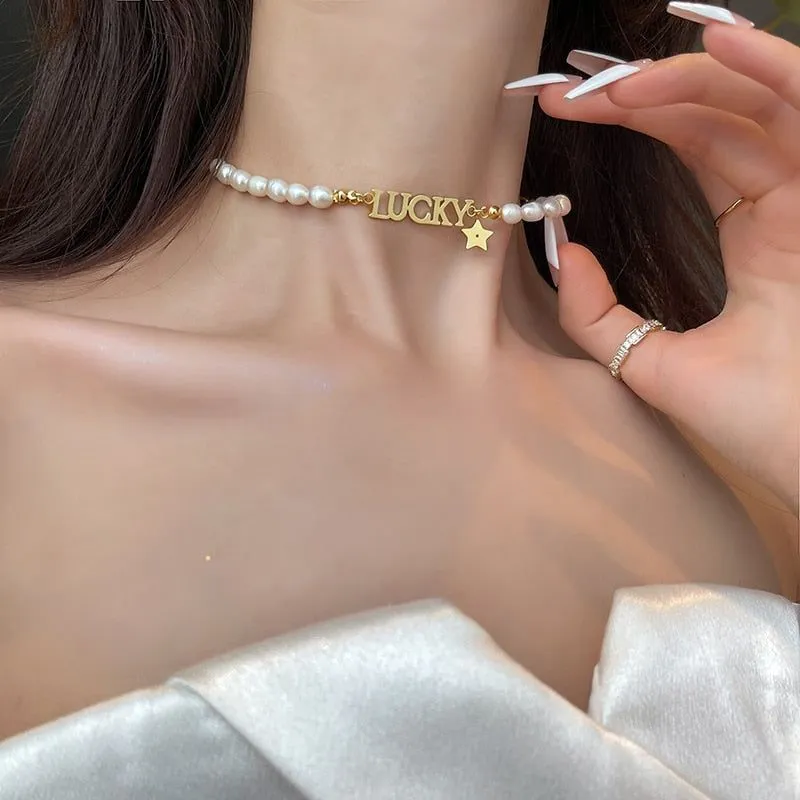 Fashion Baroque Pearl Lucky Letter Necklaces Charm Jewelry XYS0159