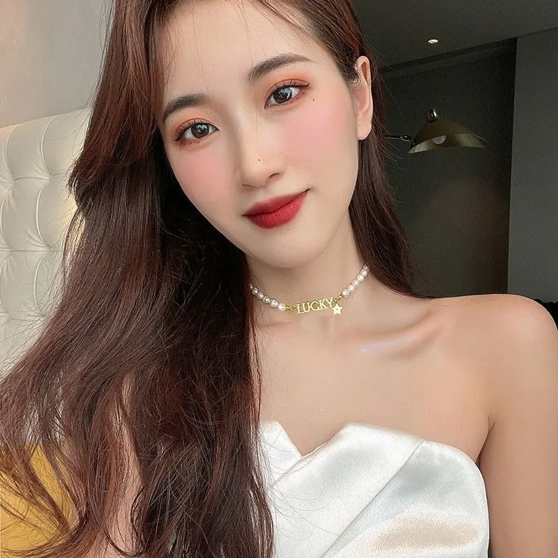 Fashion Baroque Pearl Lucky Letter Necklaces Charm Jewelry XYS0159