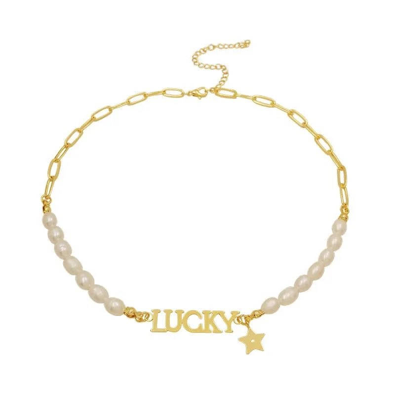 Fashion Baroque Pearl Lucky Letter Necklaces Charm Jewelry XYS0159