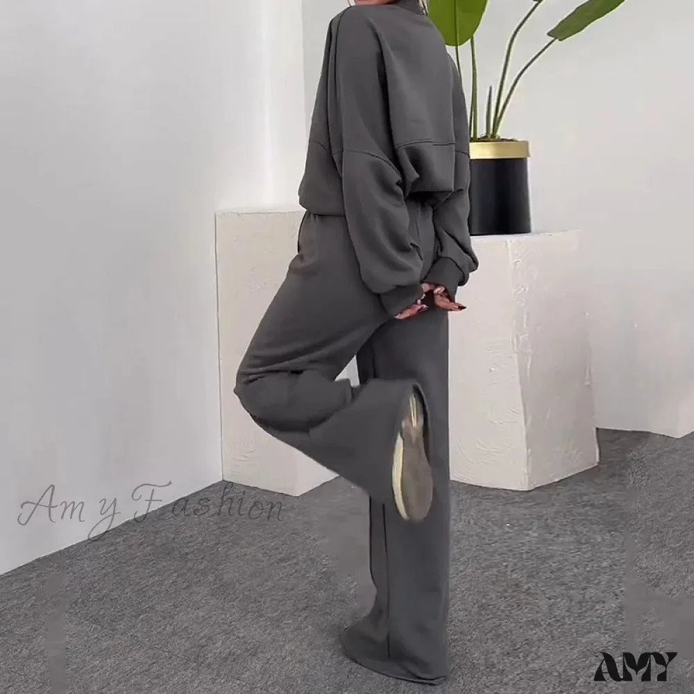 Fashion Casual Loose Solid Two-Piece Suit
