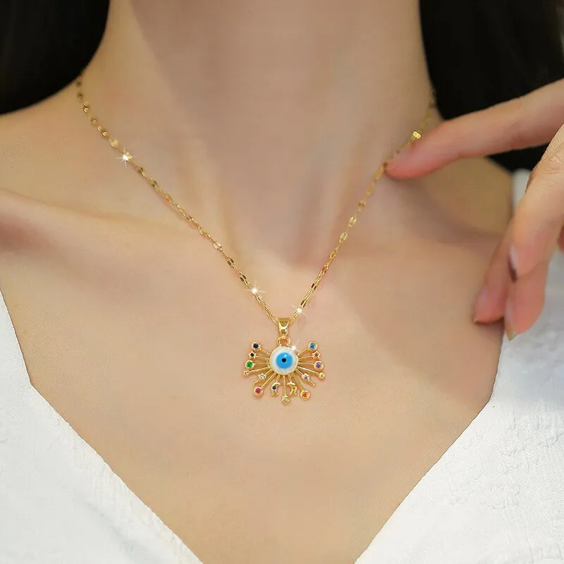 Fashion Evil Eye Necklace For Women Gold Color Eyelash Pendant Necklaces