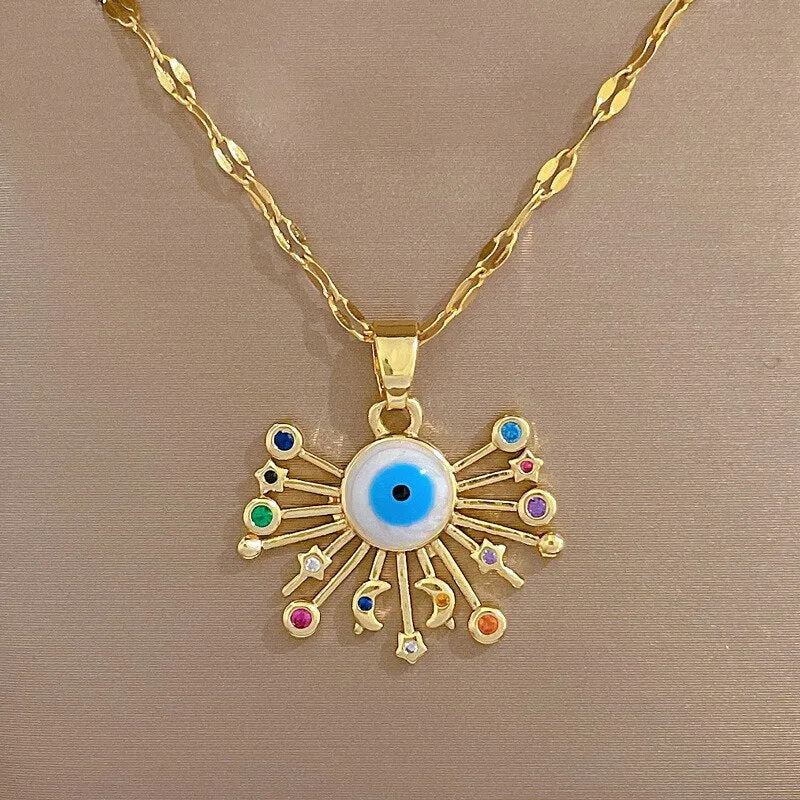Fashion Evil Eye Necklace For Women Gold Color Eyelash Pendant Necklaces