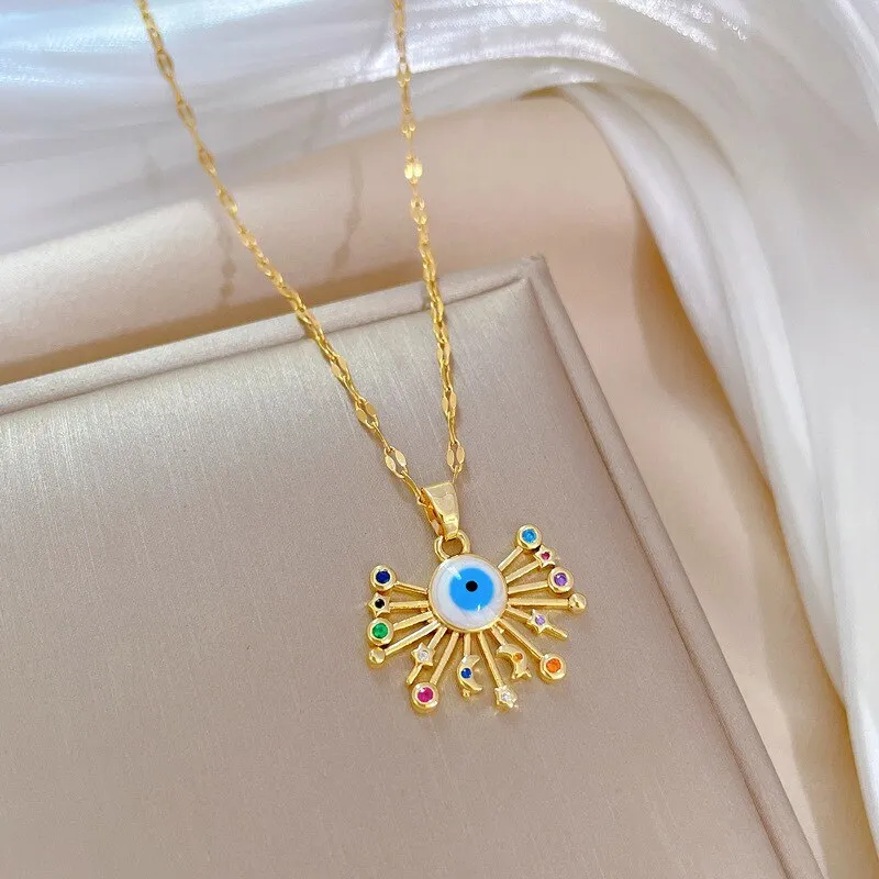 Fashion Evil Eye Necklace For Women Gold Color Eyelash Pendant Necklaces