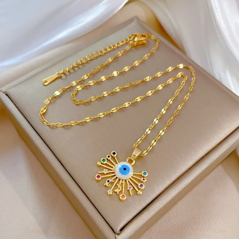 Fashion Evil Eye Necklace For Women Gold Color Eyelash Pendant Necklaces
