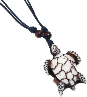 Fashion Hip Hop Adjustable Necklace for Men, Vintage Resin Turtle Pendant Adjustable Rope Chain Necklace Jewelry Gift Brown