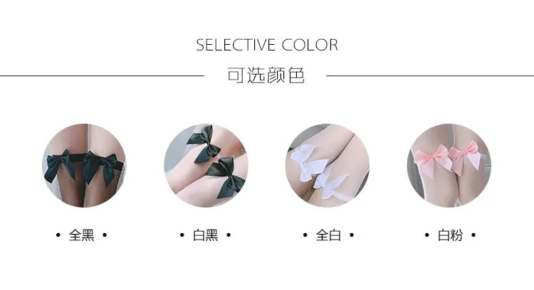 Fashion Pink Legs Socks for Women Cosplay Cute Bow Sexy White Black Mesh Fishnet Transparent Thigh High Stockings Long Knee Sock
