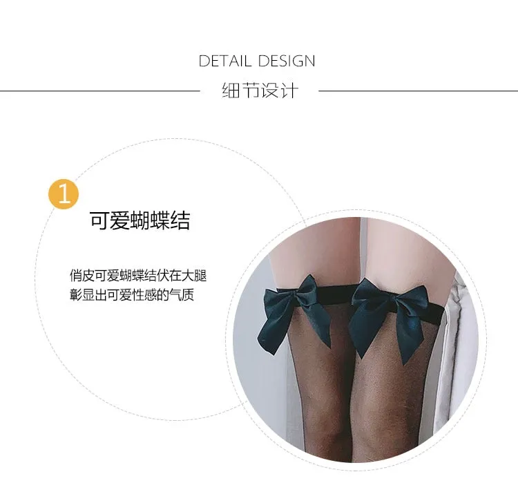 Fashion Pink Legs Socks for Women Cosplay Cute Bow Sexy White Black Mesh Fishnet Transparent Thigh High Stockings Long Knee Sock