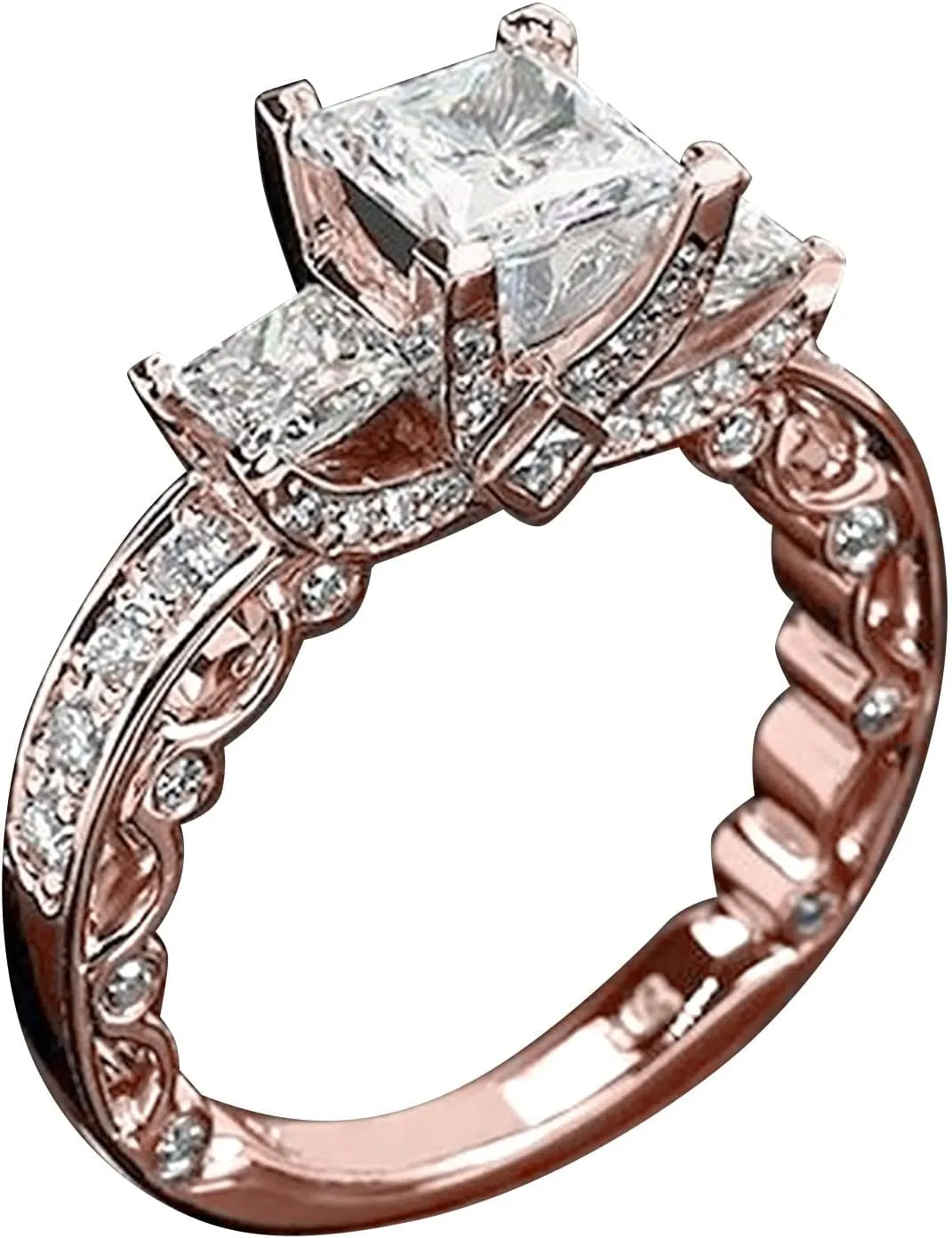 Fashion Three Stones All Princess Cut Cubic Zirconia Engagement Ring for Women Bridal Wedding Anniversary Rings