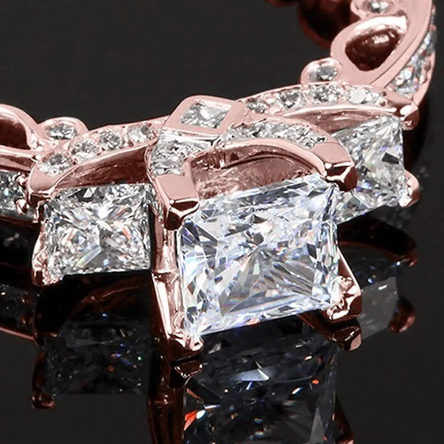 Fashion Three Stones All Princess Cut Cubic Zirconia Engagement Ring for Women Bridal Wedding Anniversary Rings