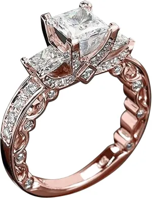 Fashion Three Stones All Princess Cut Cubic Zirconia Engagement Ring for Women Bridal Wedding Anniversary Rings