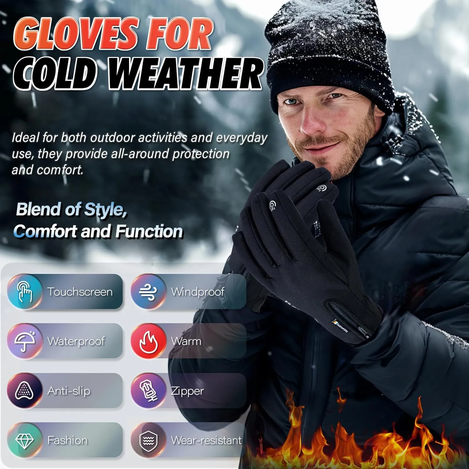 Fashion Warm Winter Gloves for Cold Weather Glove for Men and Women - Thermal, Touchscreen, Waterproof