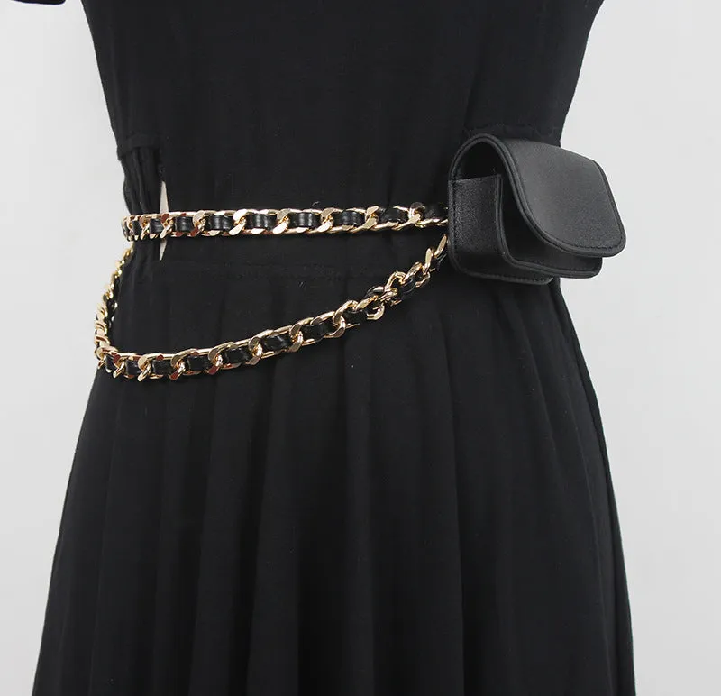 Fashion Women Hip Hop Mini Chain Crossbody Retro Coin Purse Waist Chain Clothes Decorative Belt