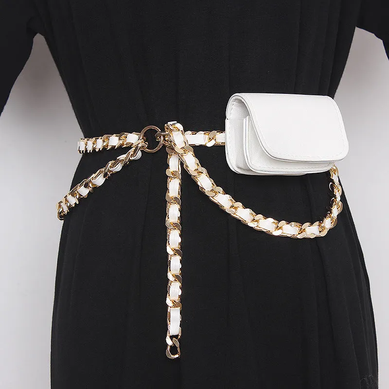 Fashion Women Hip Hop Mini Chain Crossbody Retro Coin Purse Waist Chain Clothes Decorative Belt