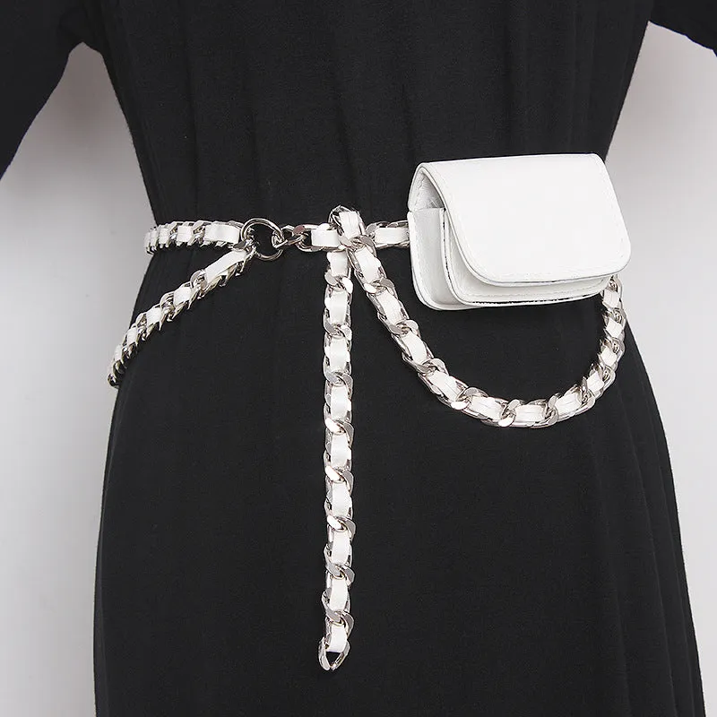 Fashion Women Hip Hop Mini Chain Crossbody Retro Coin Purse Waist Chain Clothes Decorative Belt