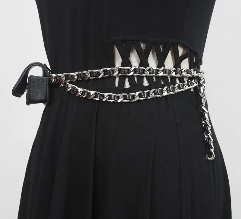 Fashion Women Hip Hop Mini Chain Crossbody Retro Coin Purse Waist Chain Clothes Decorative Belt