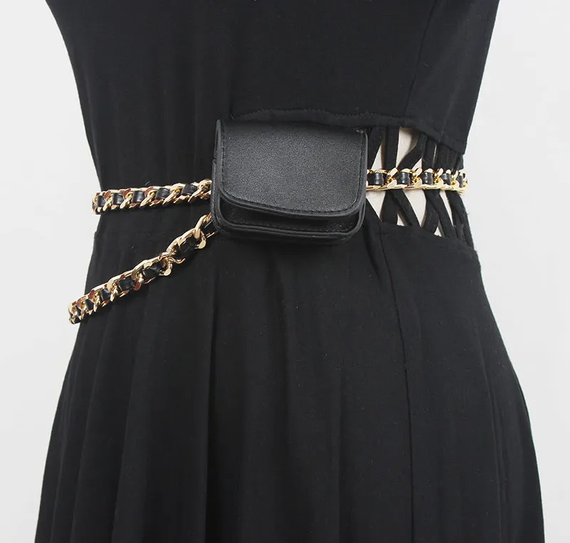 Fashion Women Hip Hop Mini Chain Crossbody Retro Coin Purse Waist Chain Clothes Decorative Belt