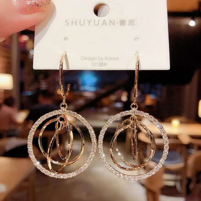 fashionable temperament hollow-out geometric blue crystal earring