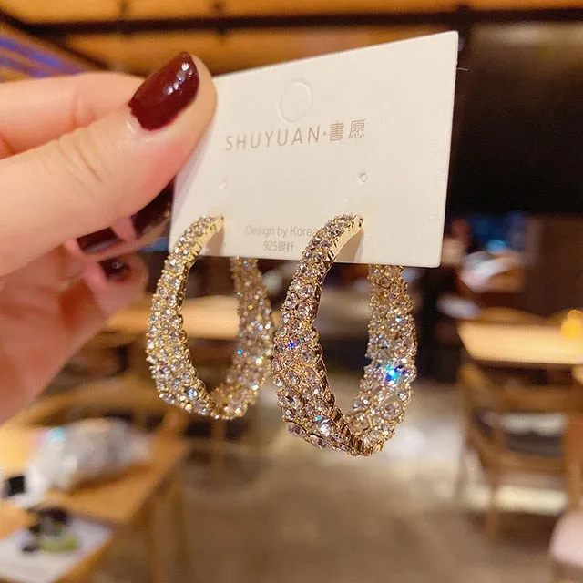 fashionable temperament hollow-out geometric blue crystal earring