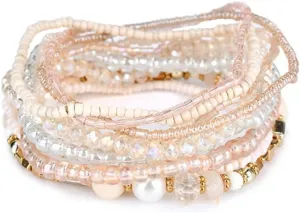 FASUND Bohemian Stackable Bead Bracelets for Women Stretch Multilayered Bracelet Set Strand Statement Multicolor Boho Jewelry