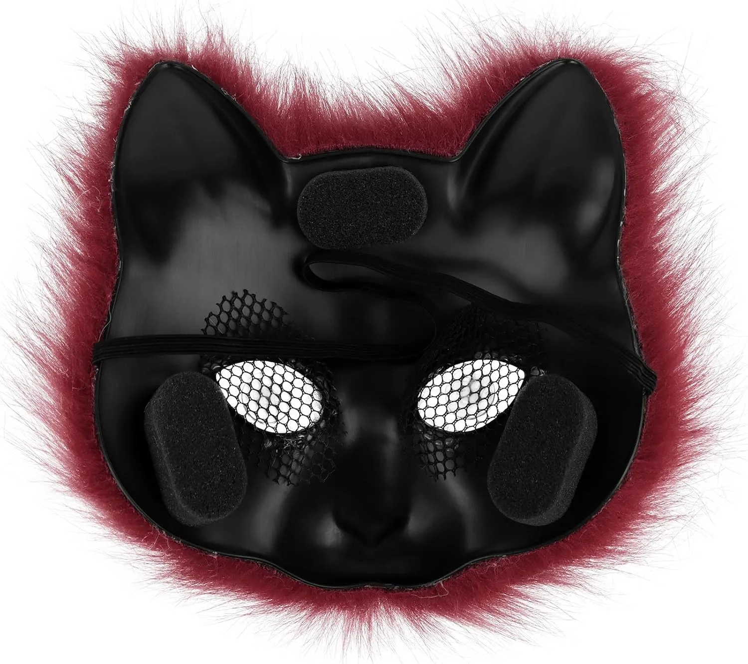 Faux Fur Fox Tail Cat Mask Paw Gloves and Leather Choker Costume Accessories Set for Halloween Cosplay Parties