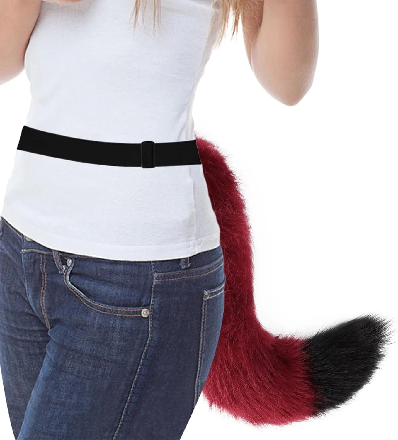 Faux Fur Fox Tail Cat Mask Paw Gloves and Leather Choker Costume Accessories Set for Halloween Cosplay Parties