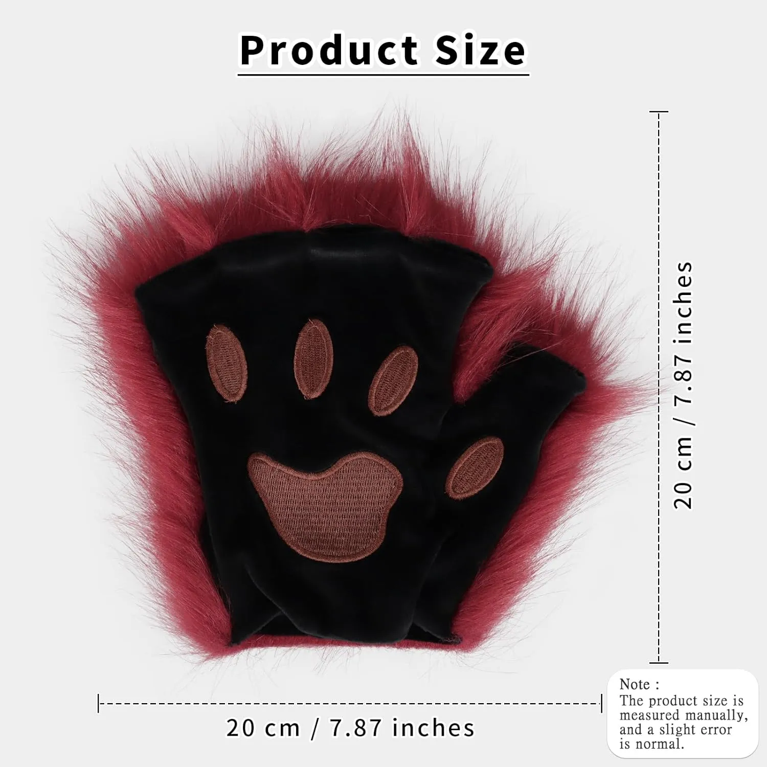 Faux Fur Fox Tail Cat Mask Paw Gloves and Leather Choker Costume Accessories Set for Halloween Cosplay Parties