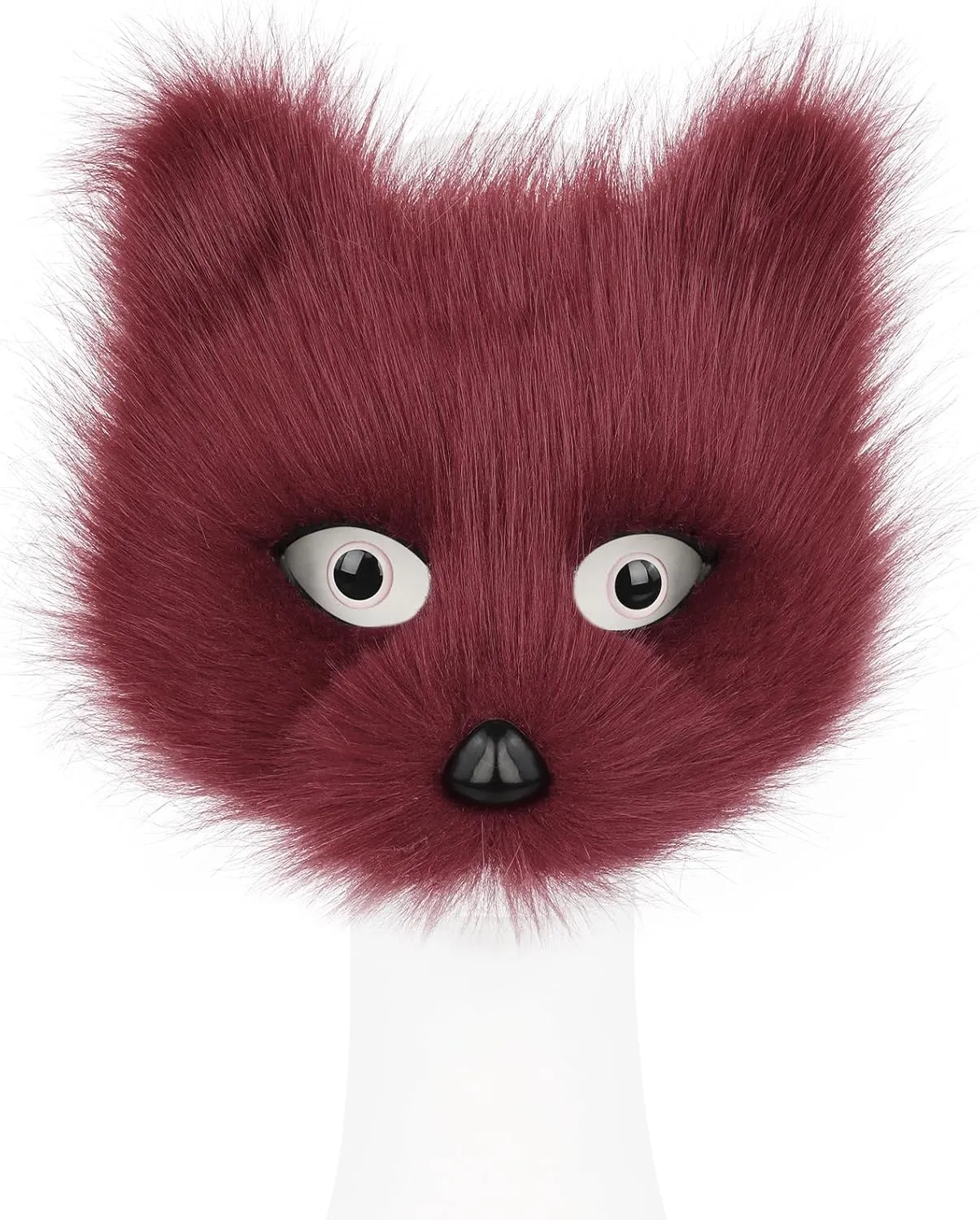 Faux Fur Fox Tail Cat Mask Paw Gloves and Leather Choker Costume Accessories Set for Halloween Cosplay Parties