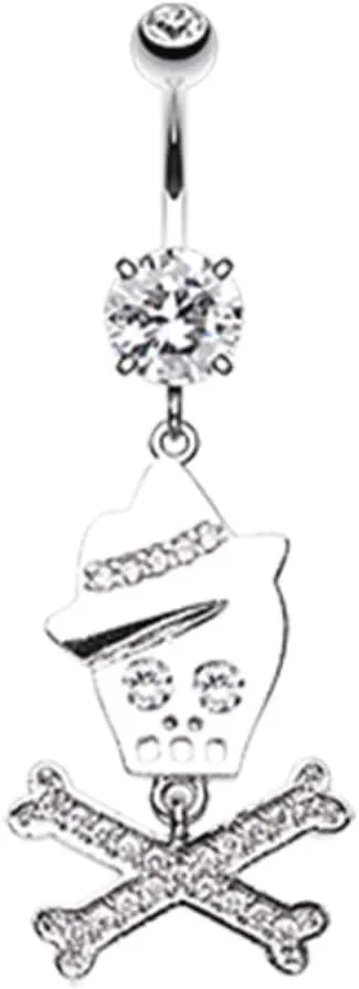Fedora Skull & Crossbones Sparkle WildKlass Belly Button Ring