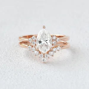 Felicegals Pear Shaped Moissanite Vintage Ring Set 2pcs
