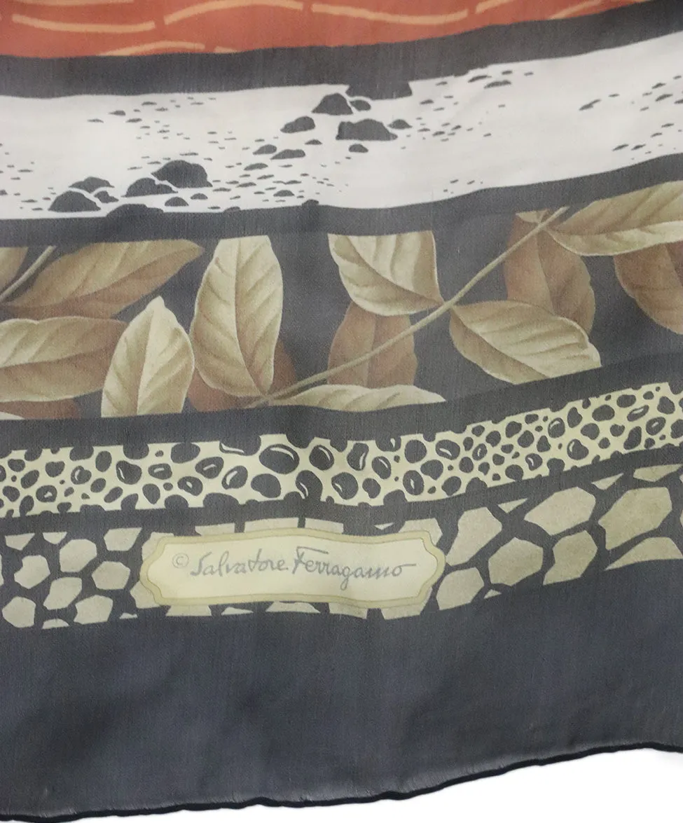 Ferragamo Black Floral Print Silk Scarf