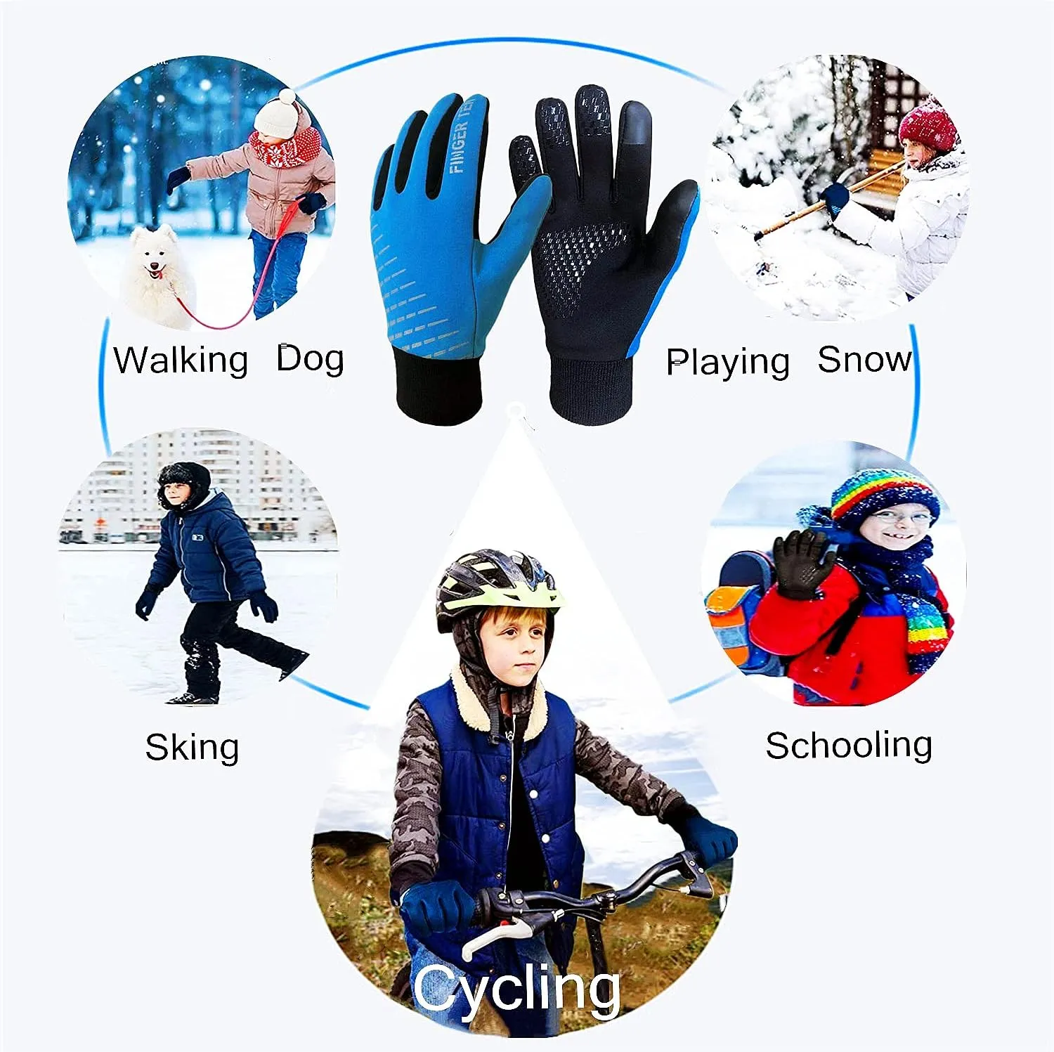 FINGER TEN Winter Gloves Touchscreen for Kids Boys Girls Running Thermal Gloves for Cold Weather, Youth Lightweight Warm Touch Screen Gloves for Texting Hiking Skating Football Soccer
