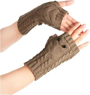 Fingerless Gloves Cute Owls Eyes Twist Knitted Elastic Wrist Winter Warm Gloves for Women Girls, Khaki, Multisize