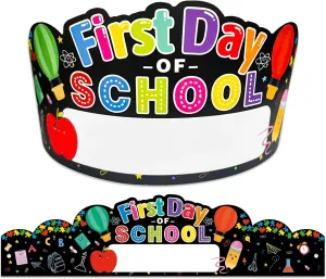 First Day of School Crowns Decorations 24pcs Adjustable Kids First Day of School Paper Cap Headband Gifts for Kids Students,Back to School Party Hats for First Day of Kindergarten Preschool