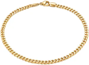 Fiusem Silver Tone/Gold Anklet for Women, 3.5mm Stainless Steel Cuban link Chain Anklets for Women, Women's Anklets 9"/10"/11"