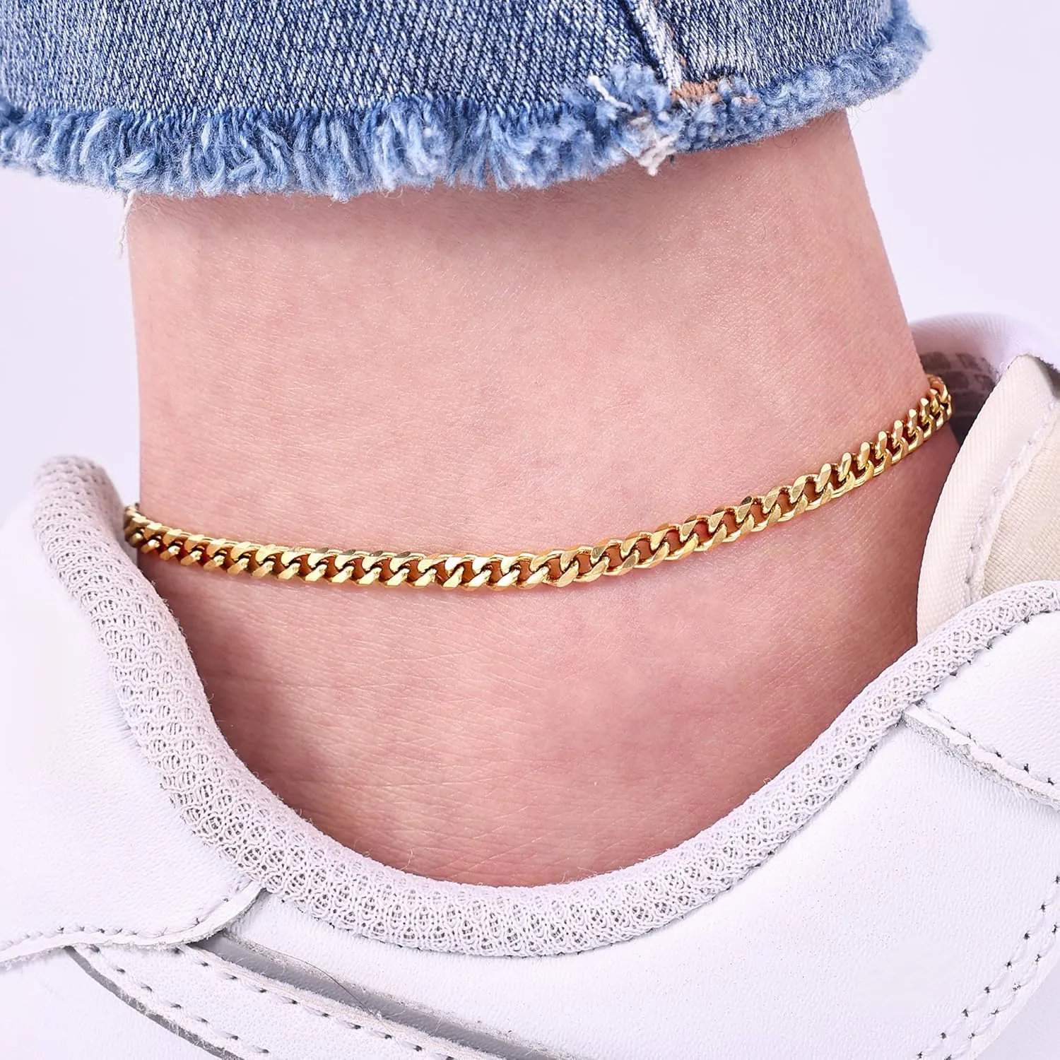 Fiusem Silver Tone/Gold Anklet for Women, 3.5mm Stainless Steel Cuban link Chain Anklets for Women, Women's Anklets 9"/10"/11"