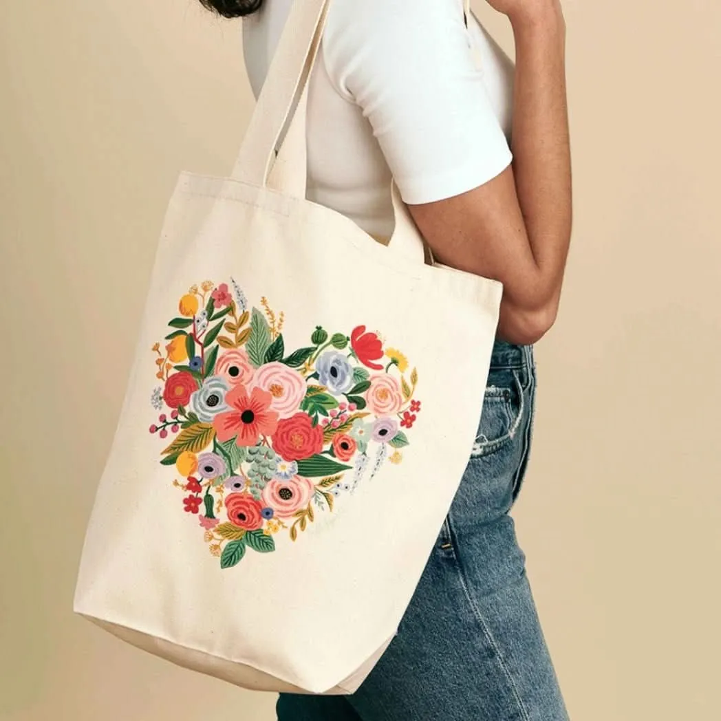 Floral Heart Canvas Tote Bag
