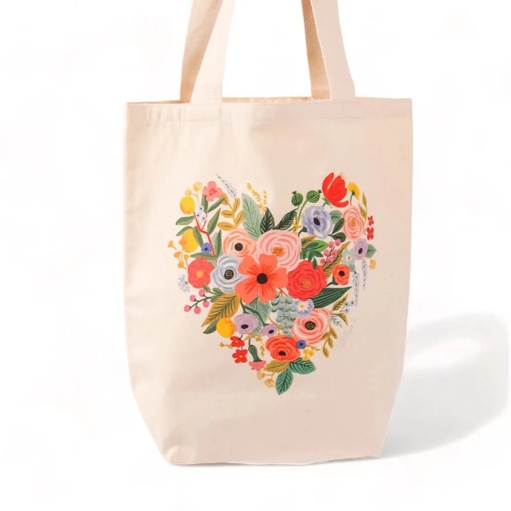 Floral Heart Canvas Tote Bag