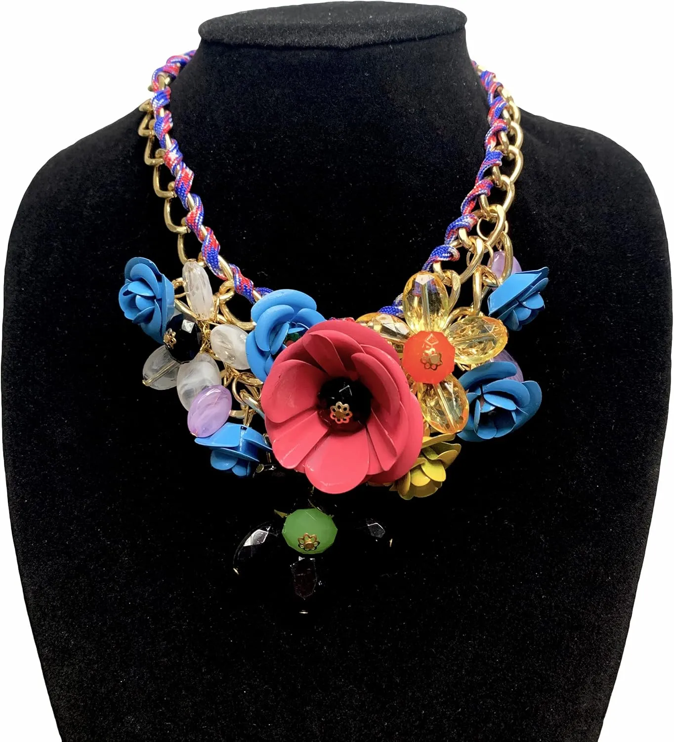 Flower Bib Statement Necklace Chunky Flower Statement Necklace Drama Bib Collar Jewelry Set for Women Prom Party Jewelry