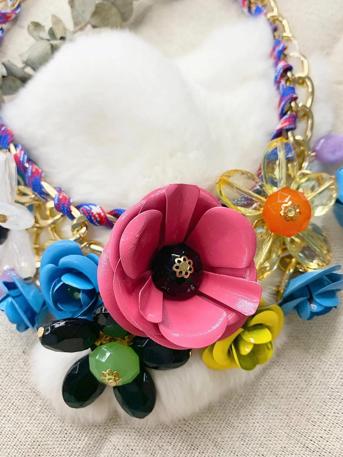 Flower Bib Statement Necklace Chunky Flower Statement Necklace Drama Bib Collar Jewelry Set for Women Prom Party Jewelry