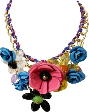 Flower Bib Statement Necklace Chunky Flower Statement Necklace Drama Bib Collar Jewelry Set for Women Prom Party Jewelry