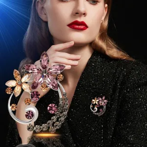 Flower Brooch Pin - Rhinestone Flower Pin 18k Gold Plated - Thanksgiving Day, Birthday, Wedding Gifts for Mom, Wife