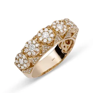 Flower Cluster Diamond Ring 1.7ct 14K Yellow Gold
