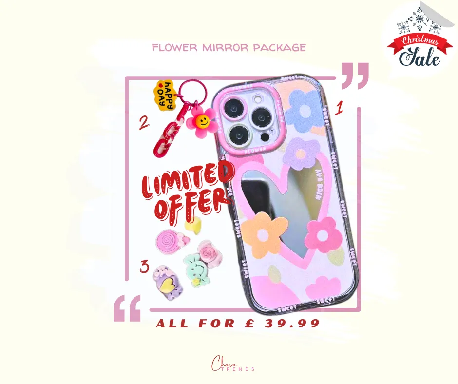 Flower Mirror Collection: Flower Mirror Phone Case,Acrylic Floral Keychain Ring & Cute Resin Candy