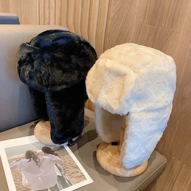 Fluffy Faux Fur Earflap Pilot Style Winter Hats for Women