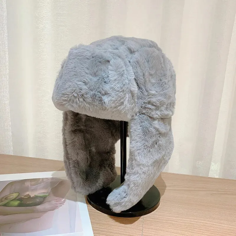 Fluffy Faux Fur Earflap Pilot Style Winter Hats for Women