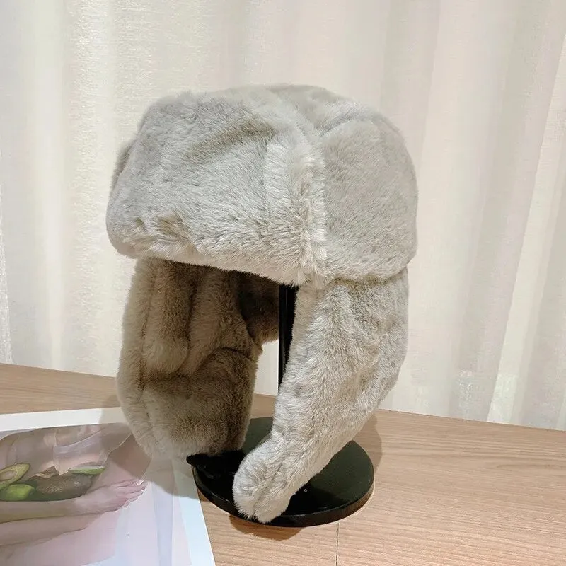 Fluffy Faux Fur Earflap Pilot Style Winter Hats for Women