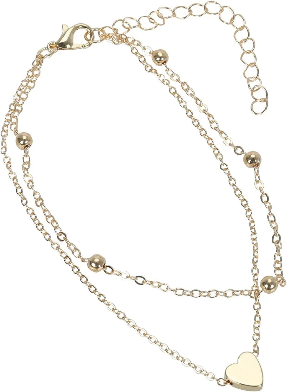 Foot Chain Heart Bracelet Double Chain Womens Anklets Jewelry Cute Anklet Adjustable Anklets Adjustable Bracelet Summer Beach Jewelry