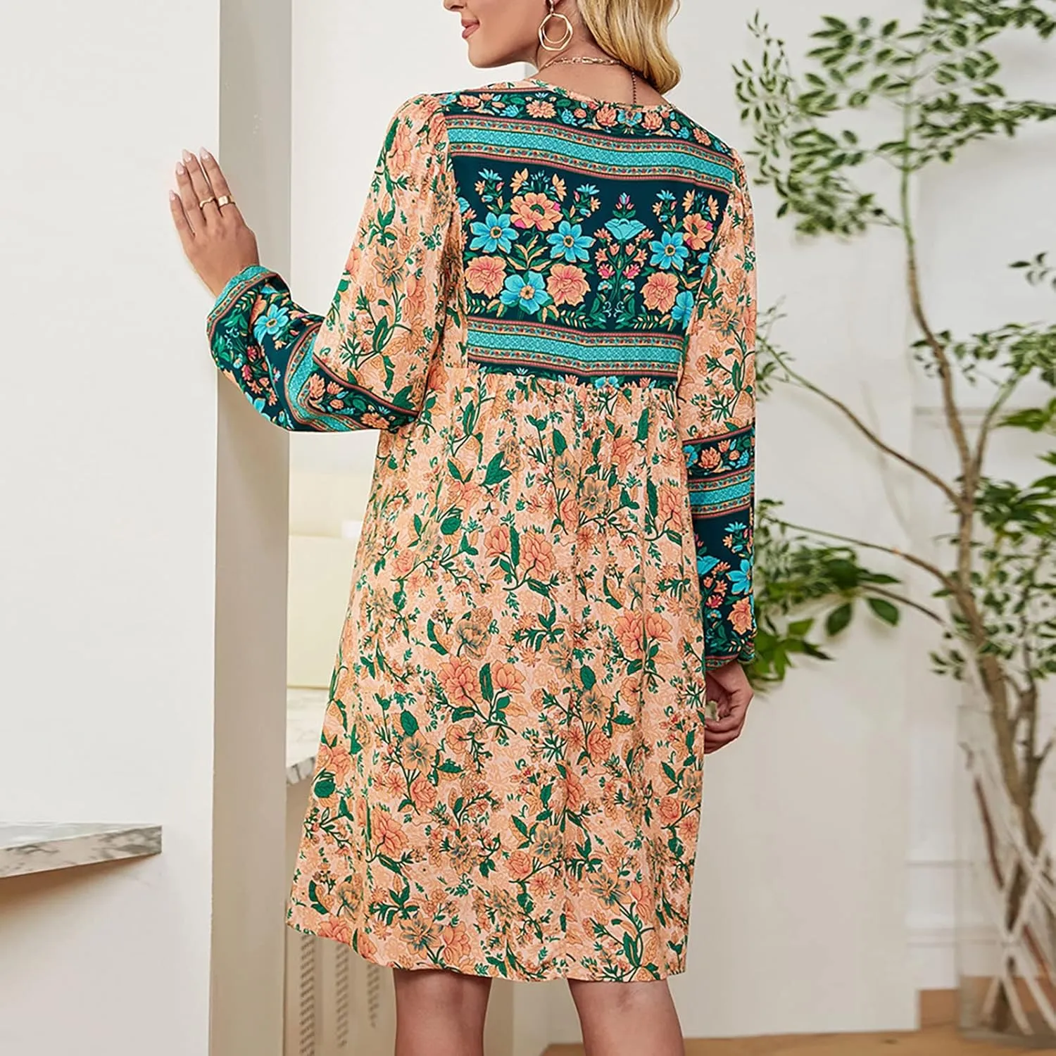 for Women Ladies Elasticized Shirt Patterned Long Sleeve Limp Racerback