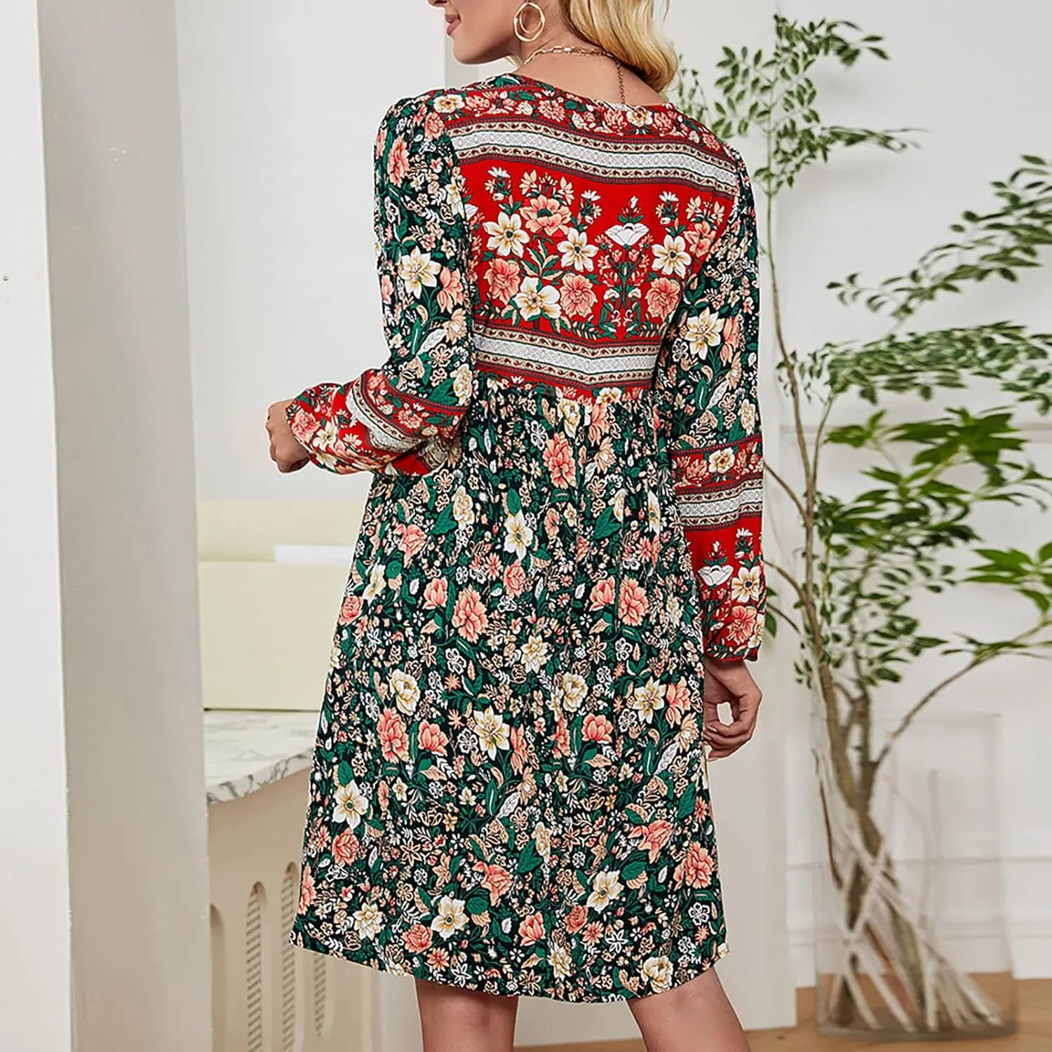 for Women Ladies Elasticized Shirt Patterned Long Sleeve Limp Racerback